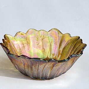 Vintage Indiana Glass Co Amber Glass pons Pattern Sunflower Lily  Bowl  7" Dish